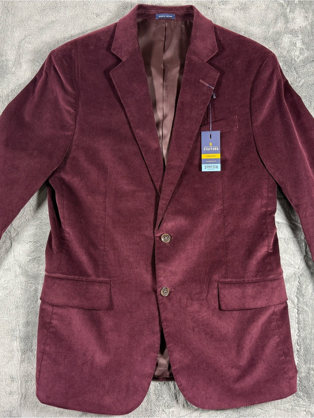NWT Stafford Men's 42R Classic Fit Corduroy Sport Coat Blazer Burgundy